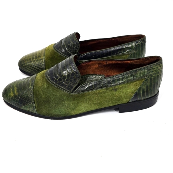 Wens Shoes Men\'s 10 Olive Green Suede & Genuine Snake Loafers Slip-On Exotic main image 6